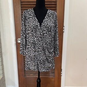 Leota Black and White Animal Print wrap front Blouse